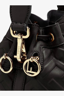 Fendi women’s mon tresor black leather bucket bag with quilted detailing and gold tone hardware