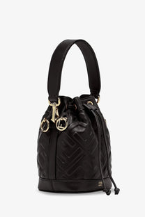 Fendi women’s mon tresor black bucket bag in quilted leather with gold-tone hardware
