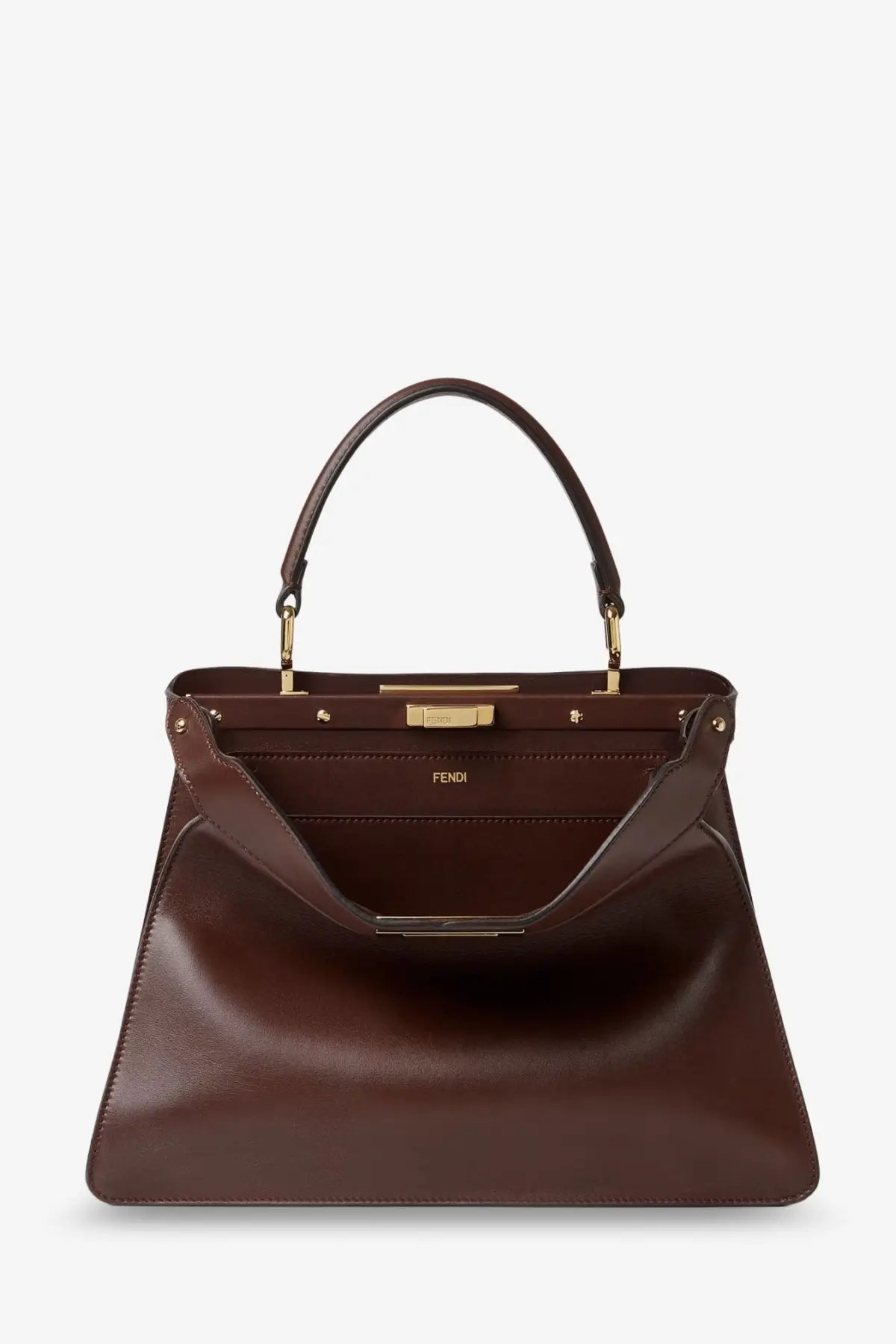 Fendi women’s peekaboo iseeu medium brown leather handbag with gold-tone hardware and top handle mogano anemone os