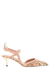 Fendi women’s slingback pump in pink and beige pattern with slender heel for stylish casual wear