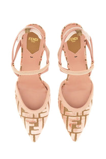 Fendi women’s slingback shoe hummingbird lite blue with pink pointed-toe heels gold ff logo mesh detailing