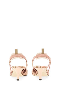 Pink fendi women’s slingback sandals with mesh and satin straps in hummingbird lite blue color