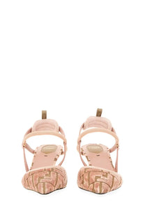 Pink fendi women’s slingback sandals with woven ff logo pattern and delicate straps in hummingbird lite blue