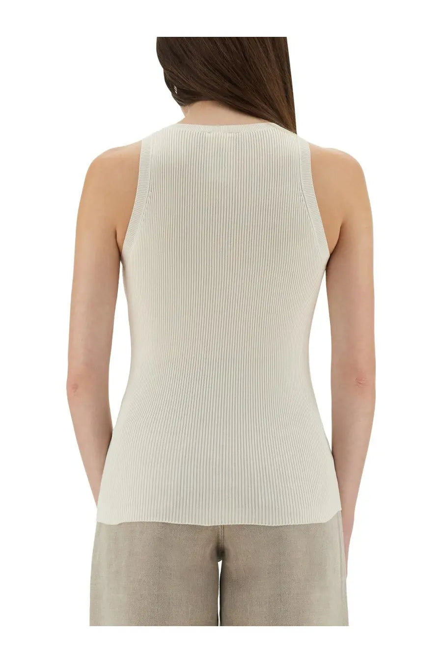 Fendi women’s tank top white cream-colored ribbed knit sleeveless top with fitted silhouette
