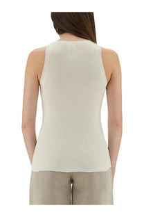 Fendi women’s tank top white cream-colored ribbed knit sleeveless top with fitted silhouette