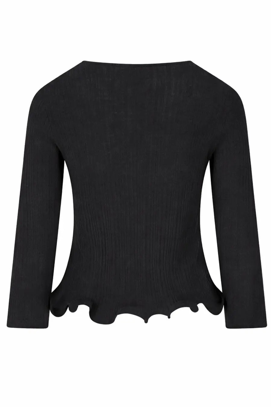 Fendi women’s black ribbed knit top with scalloped hem and cut-out side panels perfect for stylish layering