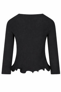 Fendi women’s black ribbed knit top with scalloped hem and cut-out side panels perfect for stylish layering