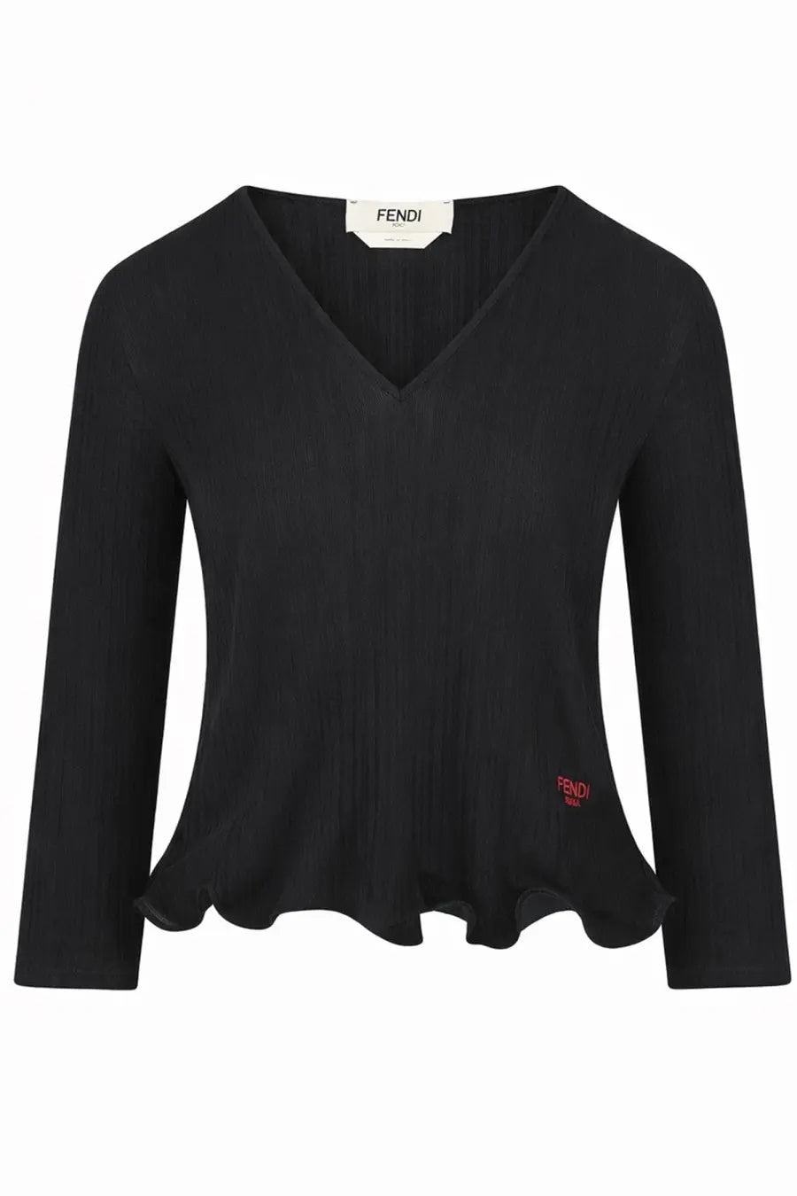 Fendi women’s black v-neck sweater with ribbed texture and flared hem in target tops collection