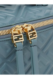 Light blue quilted leather crossbody bag with gold-tone fendi f-logo zipper pulls and hardware