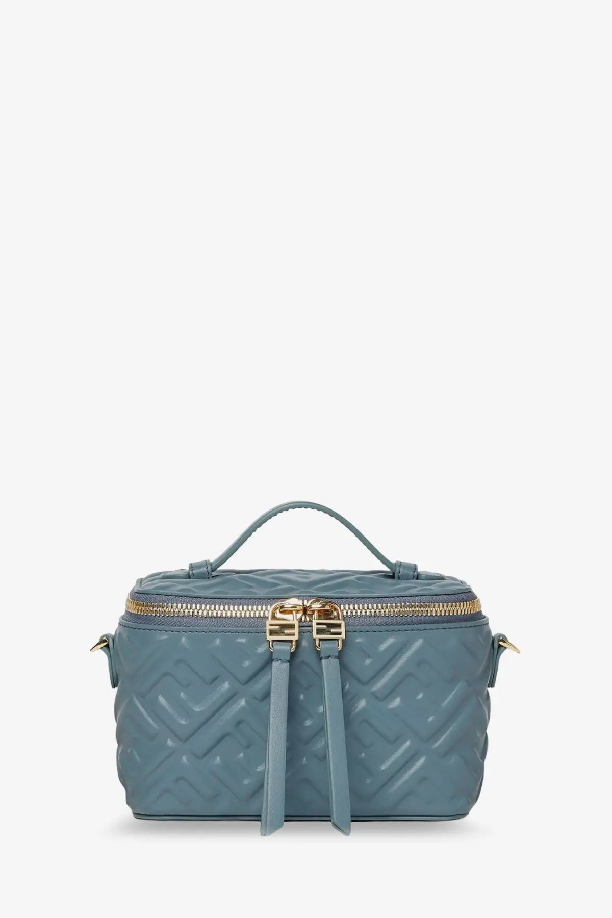 Fendi women’s fendi vanity leather crossbody bag grey with a sleek light blue quilted zigzag pattern and gold hardware