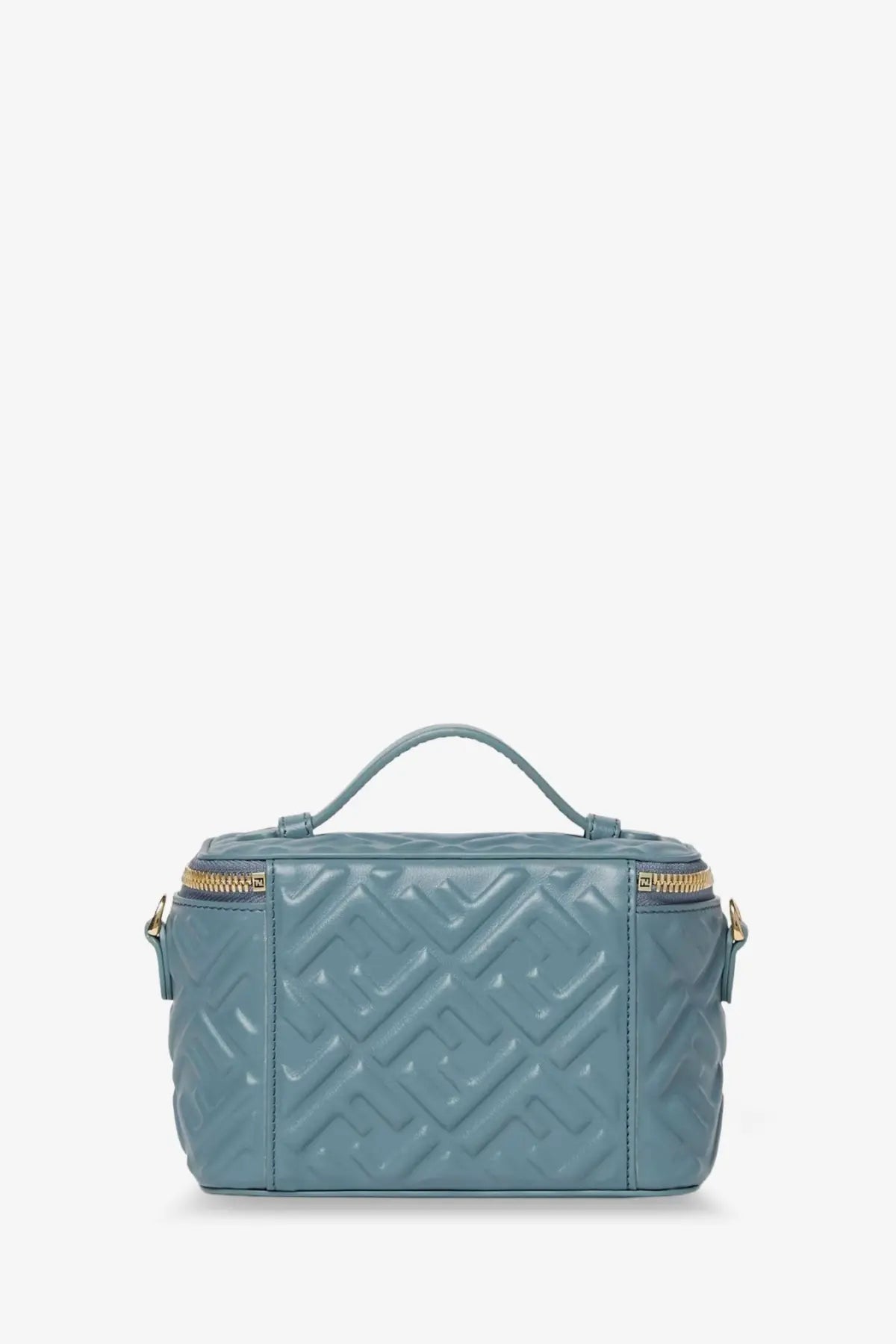 Teal fendi vanity leather crossbody bag with quilted ff logo pattern and gold-tone zippers for women