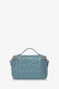 Teal fendi vanity leather crossbody bag with quilted ff logo pattern and gold-tone zippers for women