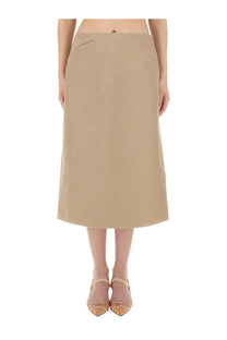 Beige mid-calf waxed linen skirt by fendi with subtle diagonal pocket detail for women