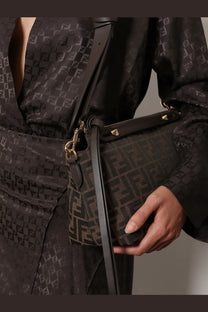Fendi womens by the way soft medium black crossbody bag in brown ff jacquard fabric with gold-tone hardware