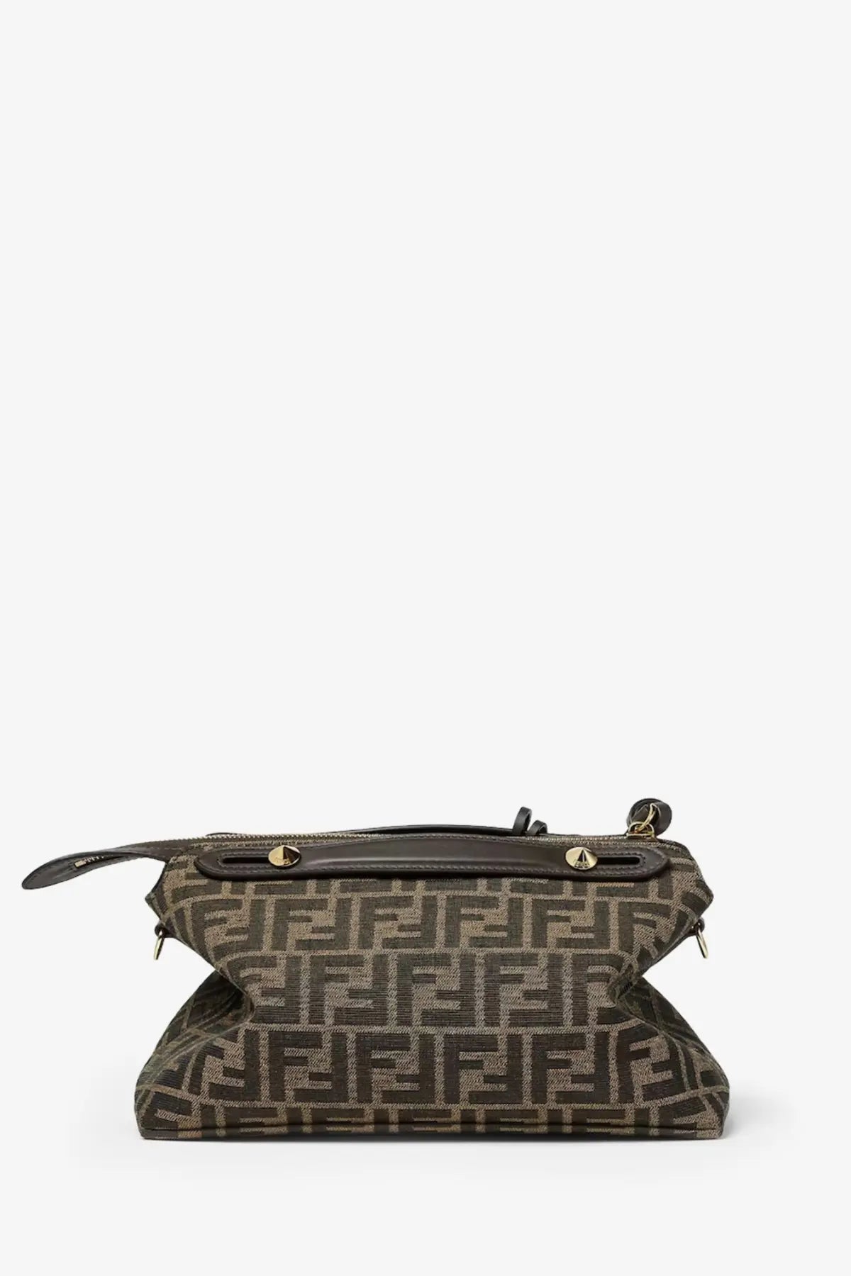 Fendi women’s by the way soft medium crossbody bag in brown and beige ff monogram canvas with black leather handles and gold hardware