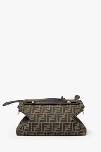 Fendi women’s by the way soft medium crossbody bag in brown and beige ff monogram canvas with black leather handles and gold hardware