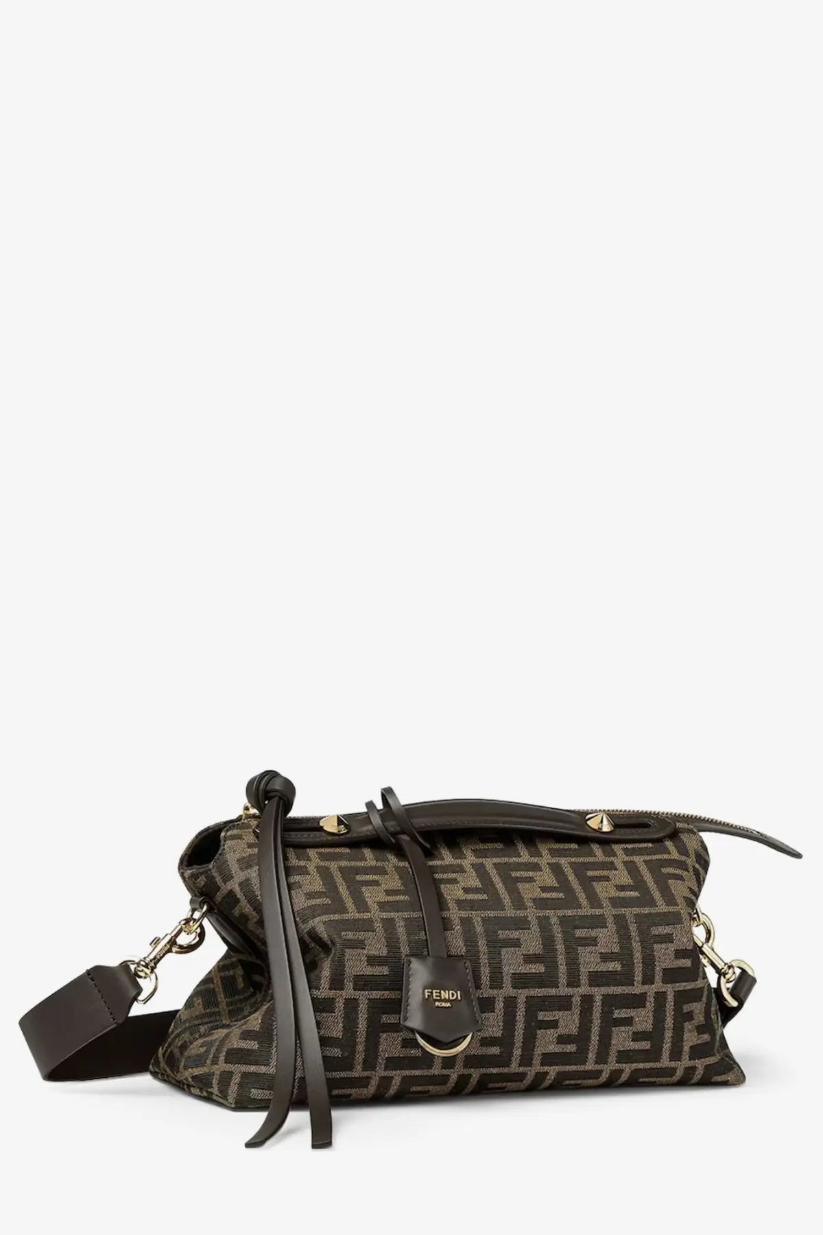 Fendi women’s by the way soft medium crossbody bag in brown and beige ff monogram canvas with leather trim