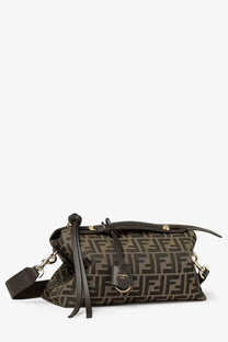 Fendi women’s by the way soft medium crossbody bag in brown and beige ff monogram canvas with leather trim