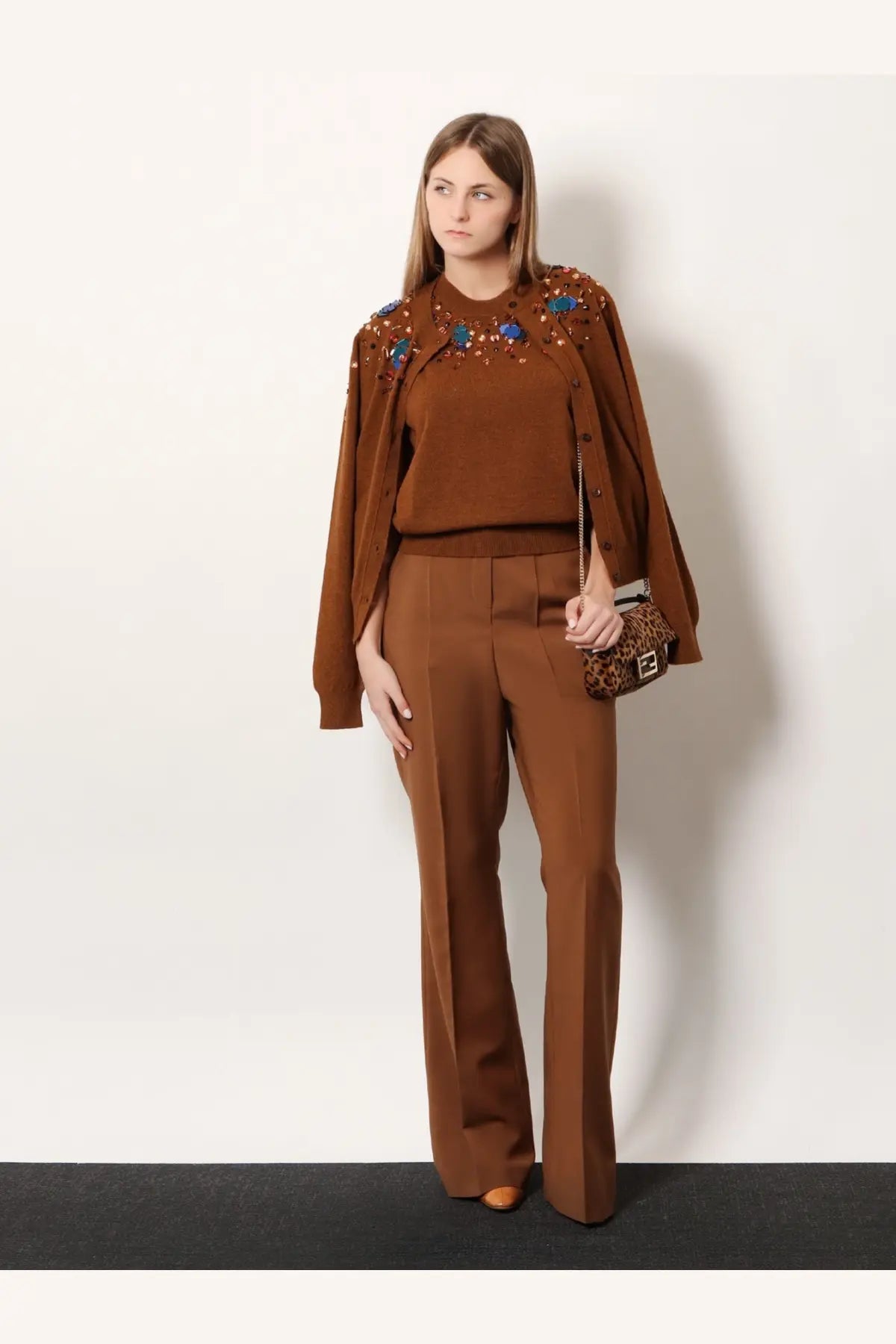Fendi Women's Wool and Cashmere Cardigan Brown, view 2