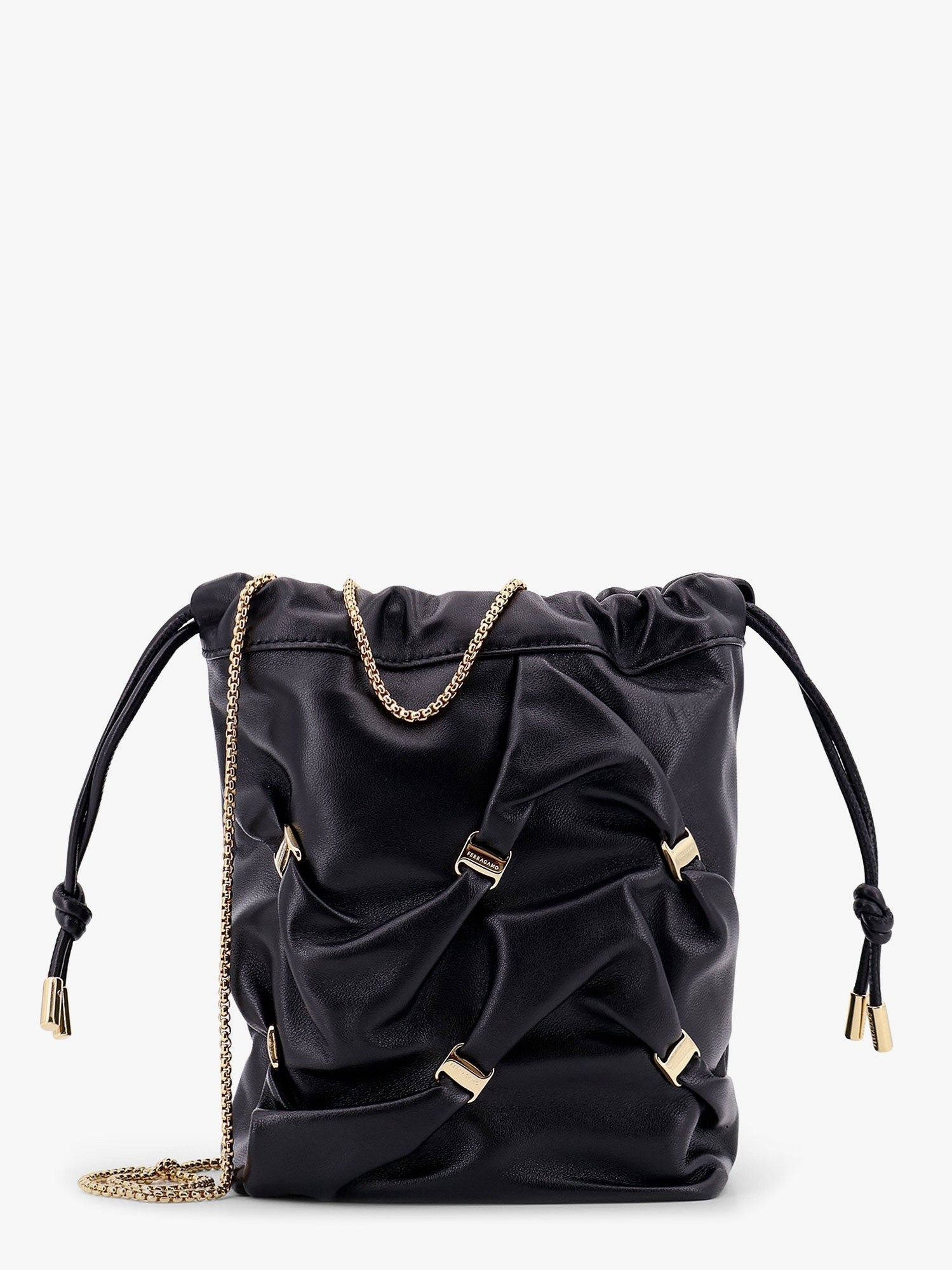Ferragamo - Leather Bucket Bag With Metal Details - Women’s Bags