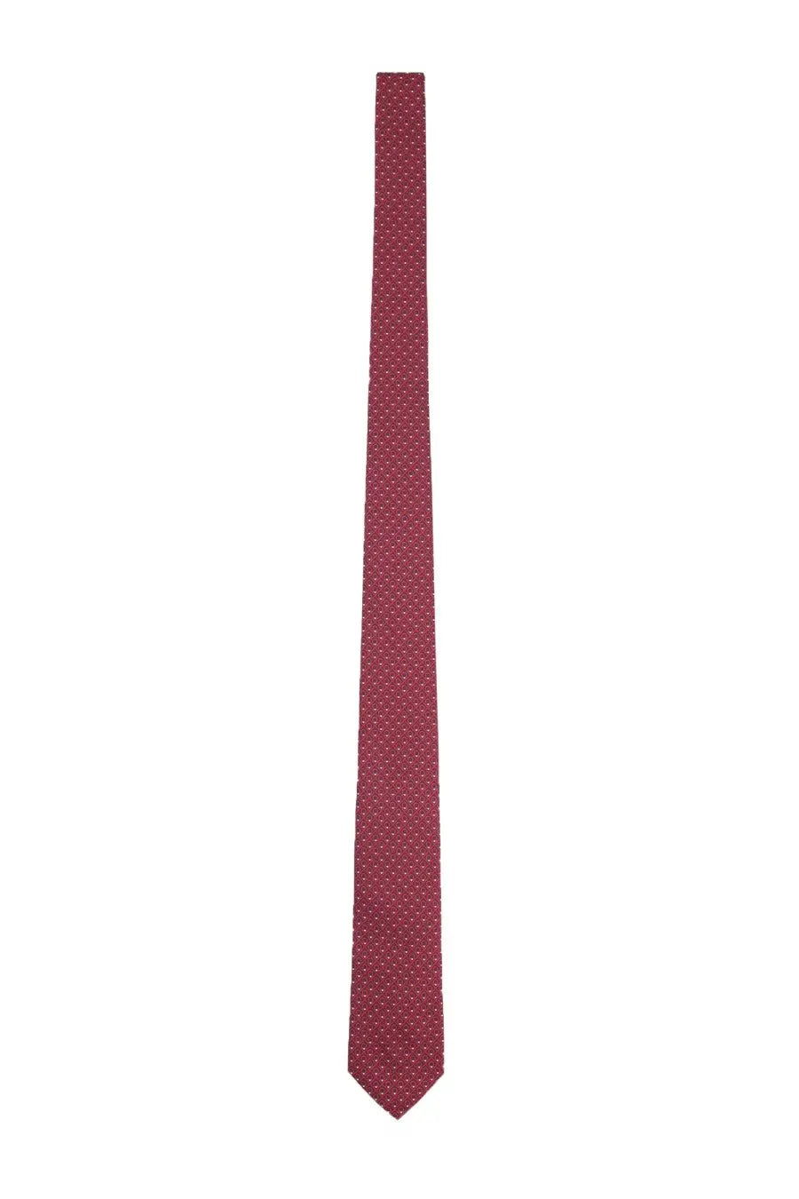 Ferragamo men’s cravatta in seta slim burgundy tie with subtle tiny white dot pattern made of silk