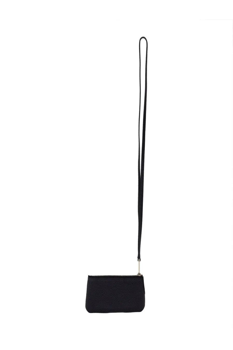 Ferragamo men’s leather card holder black textured fabric coin pouch with long strap and silver zipper