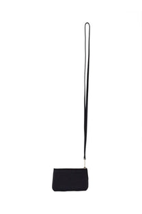 Ferragamo men’s leather card holder black textured fabric coin pouch with long strap and silver zipper
