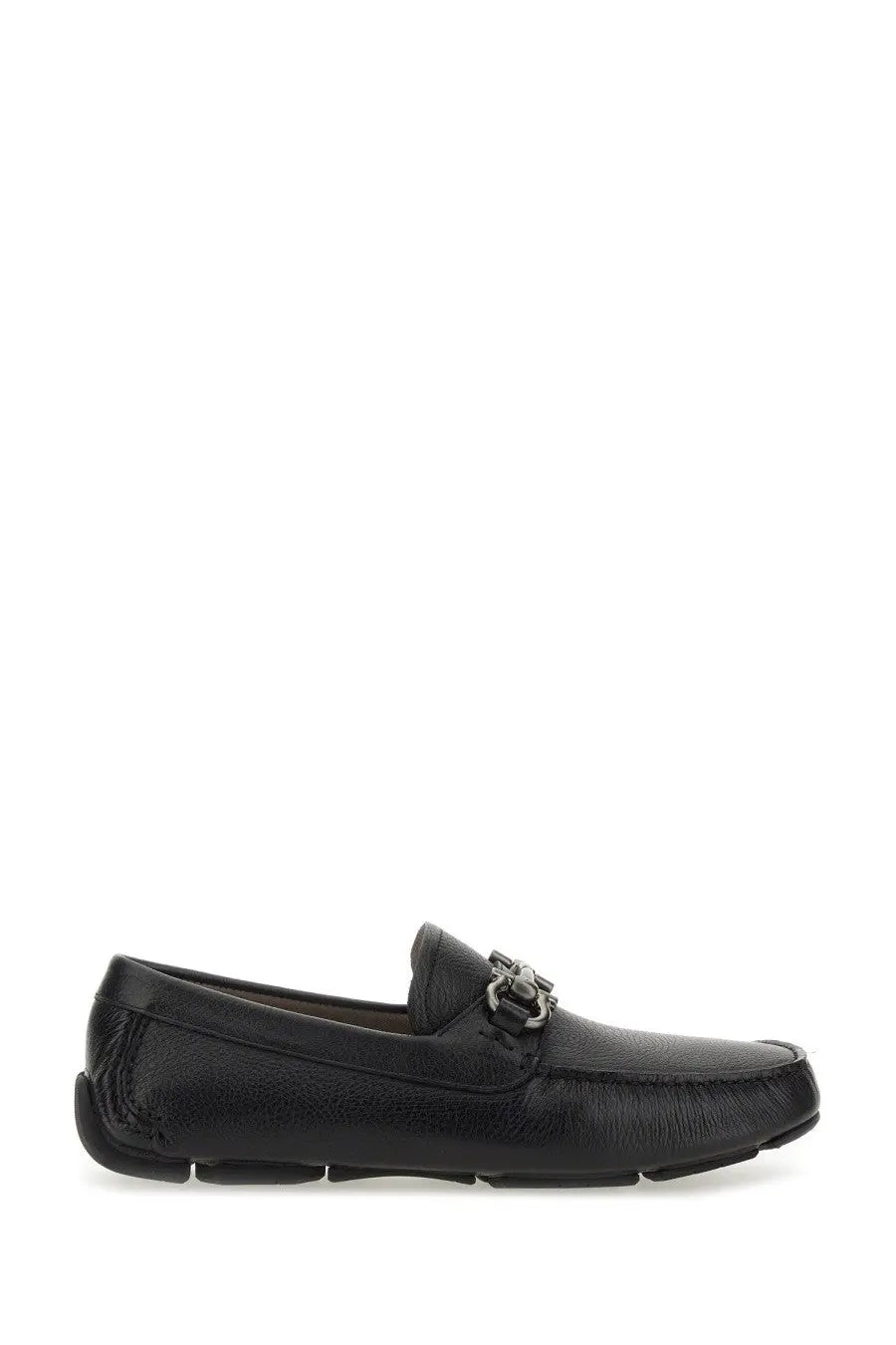 Black leather loafers with silver-toned horsebit buckle ferragamo mens moccasin gancini black