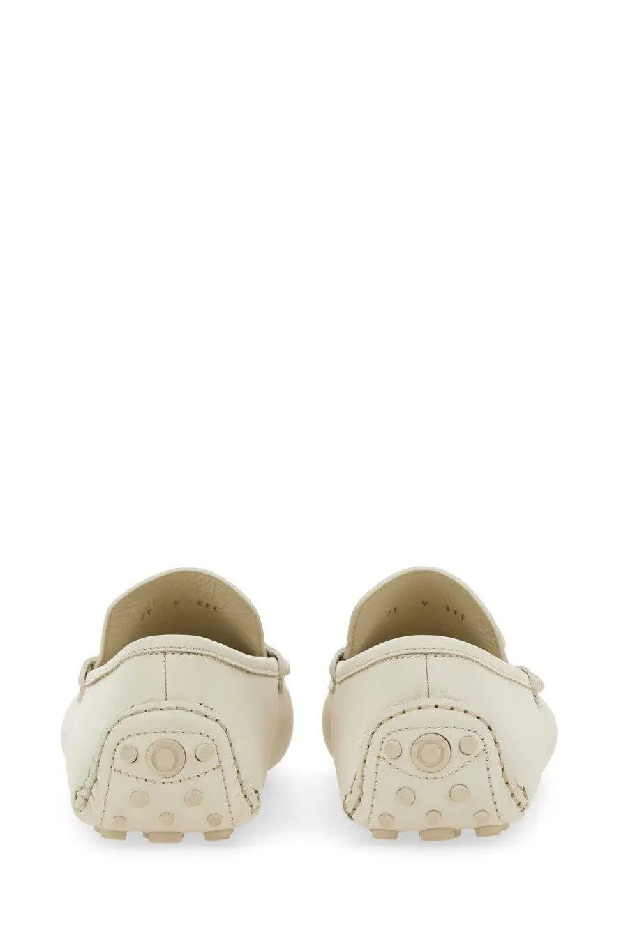 Ferragamo men’s moccasin white cream-colored leather loafers with classic moccasin design and textured rubber soles