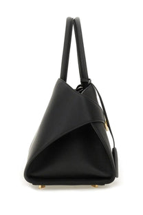 Ferragamo women’s borsa tote hug black leather handbag with gold tone hardware and structured angular design