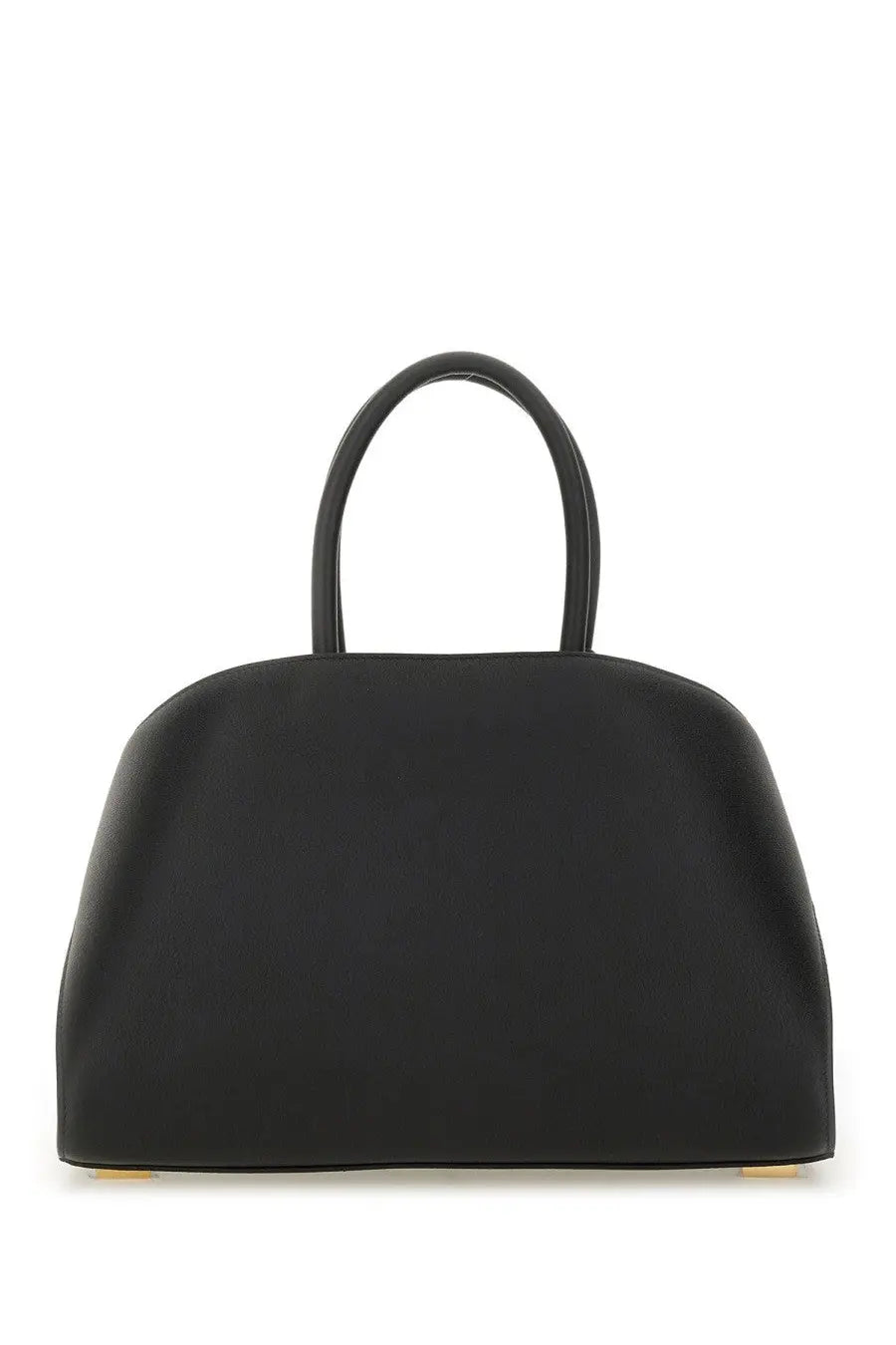 Ferragamo women’s borsa tote hug black leather satchel with curved top handles and gold tone hardware