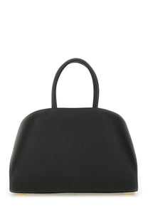 Ferragamo women’s borsa tote hug black leather satchel with curved top handles and gold tone hardware