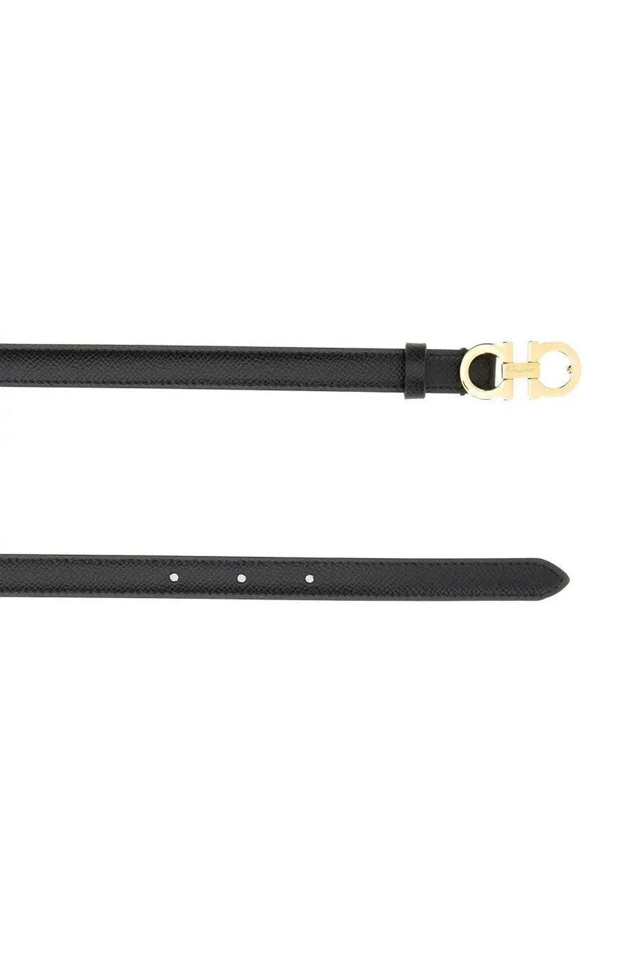 Ferragamo women’s gancini black leather belt with gold-tone double f buckle for stylish accessorizing