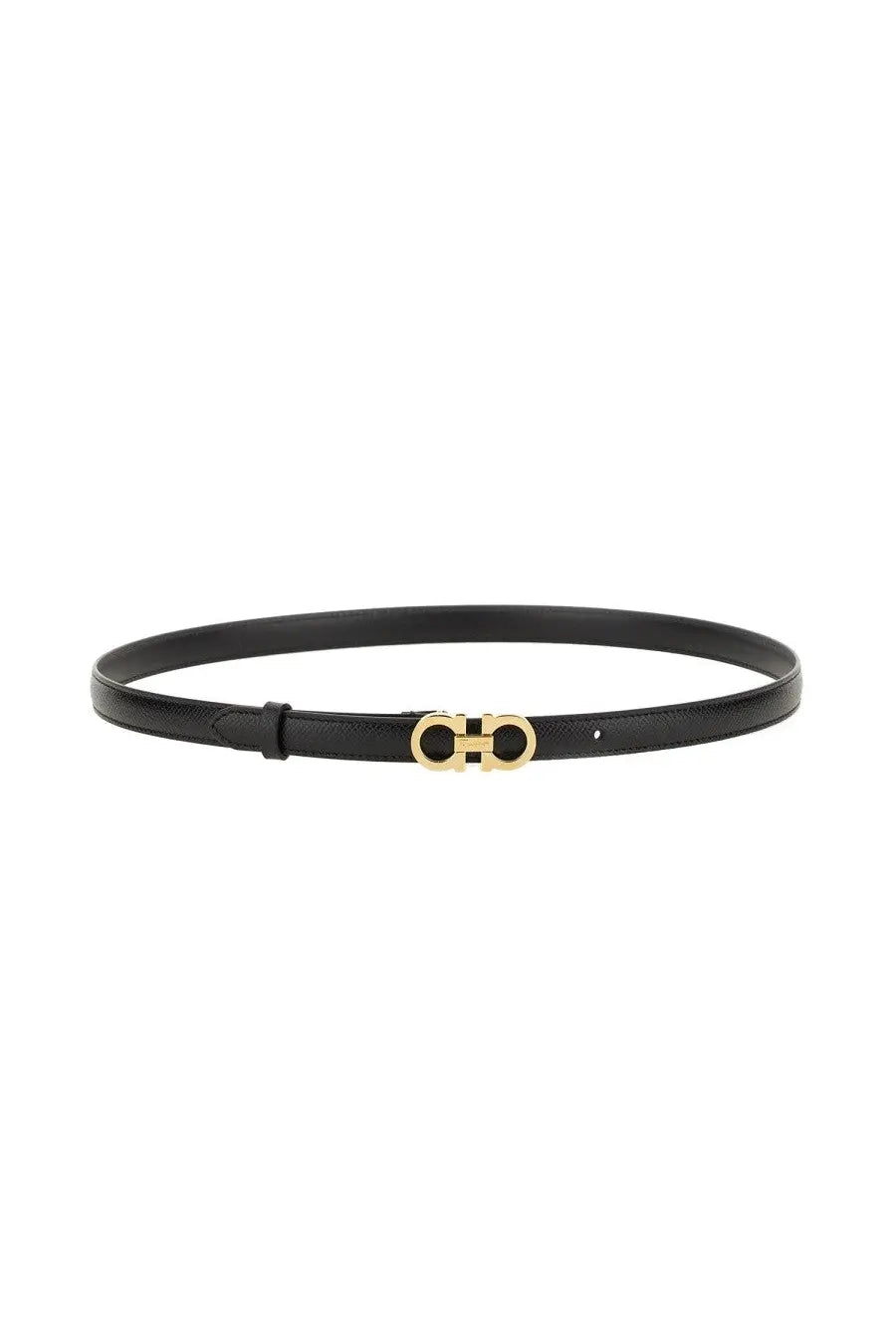 Ferragamo women’s gancini belt black leather with gold-tone double g buckle and minimalist design