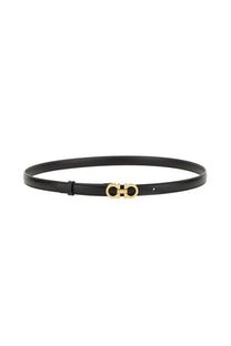 Ferragamo women’s gancini belt black leather with gold-tone double g buckle in sleek minimalist design