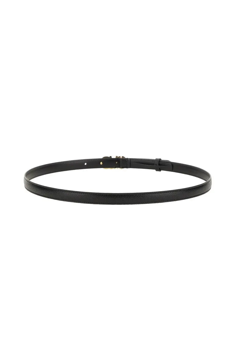 Ferragamo women’s gancini belt black made of black leather with a subtle texture and minimalist gold-tone buckle