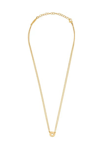 Ferragamo women’s gold necklace with a delicate double-chain design and small circular pendant with central hole
