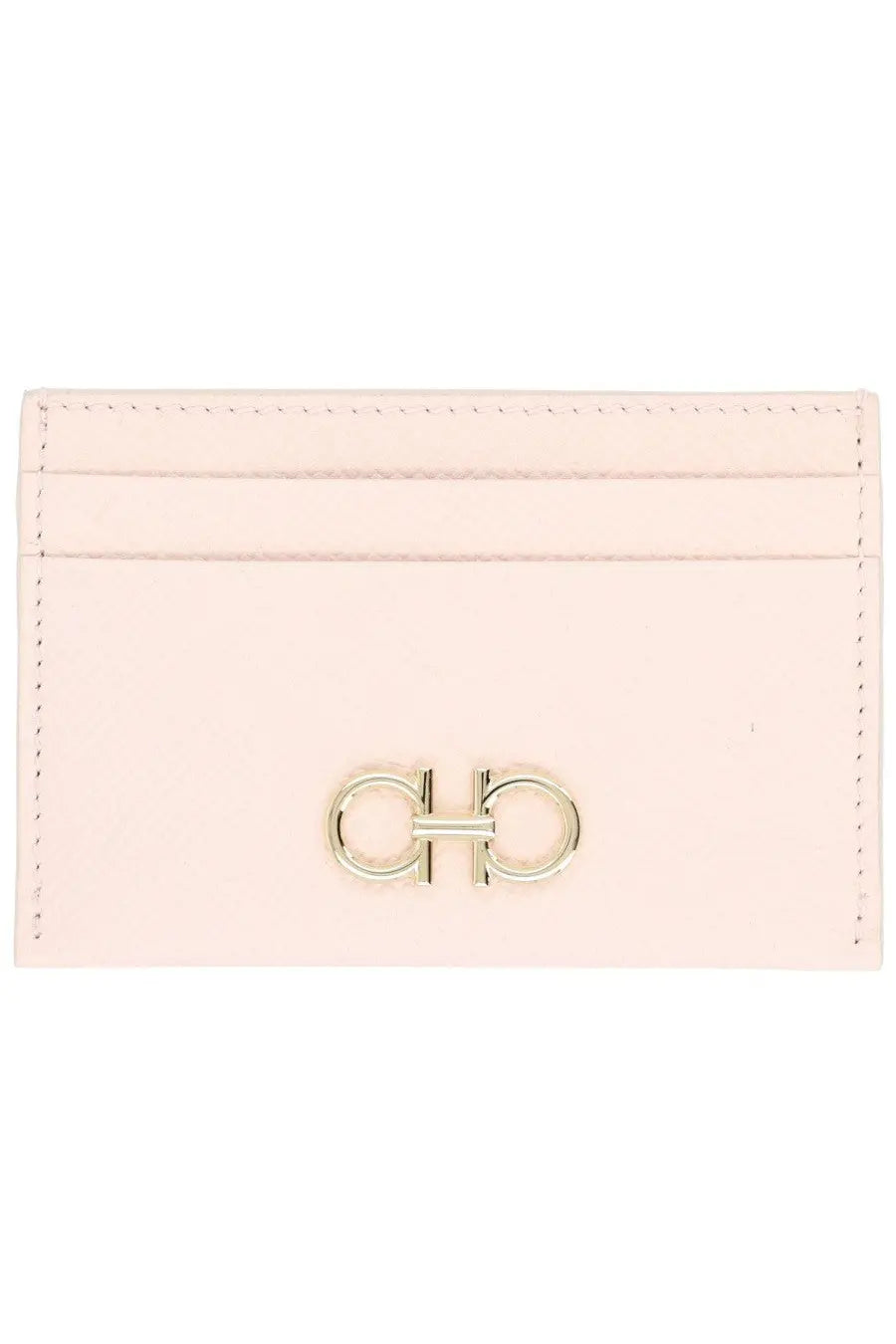 Ferragamo women’s portacarte gancini pink pale pink leather card holder with signature gold-tone metal clasp