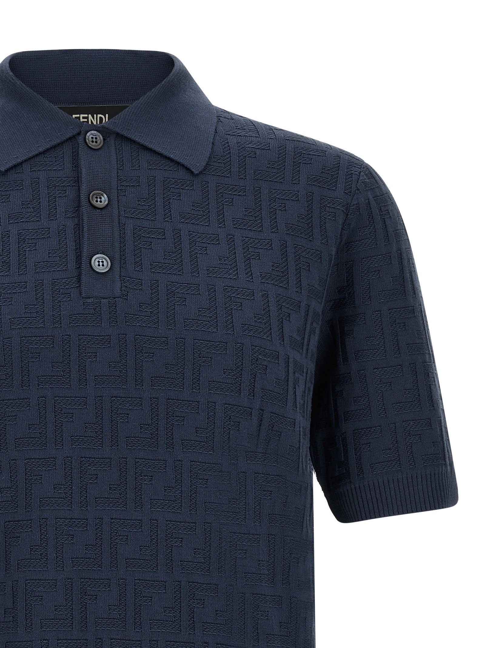 Fendi Men's FF Cotton Polo Shirt Blue