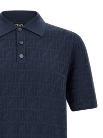 Fendi Men's FF Cotton Polo Shirt Blue
