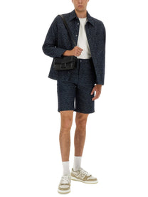 Fendi Men's FF Jacquard Denim Shirt Blue