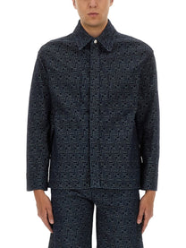 Fendi Men's FF Jacquard Denim Shirt Blue