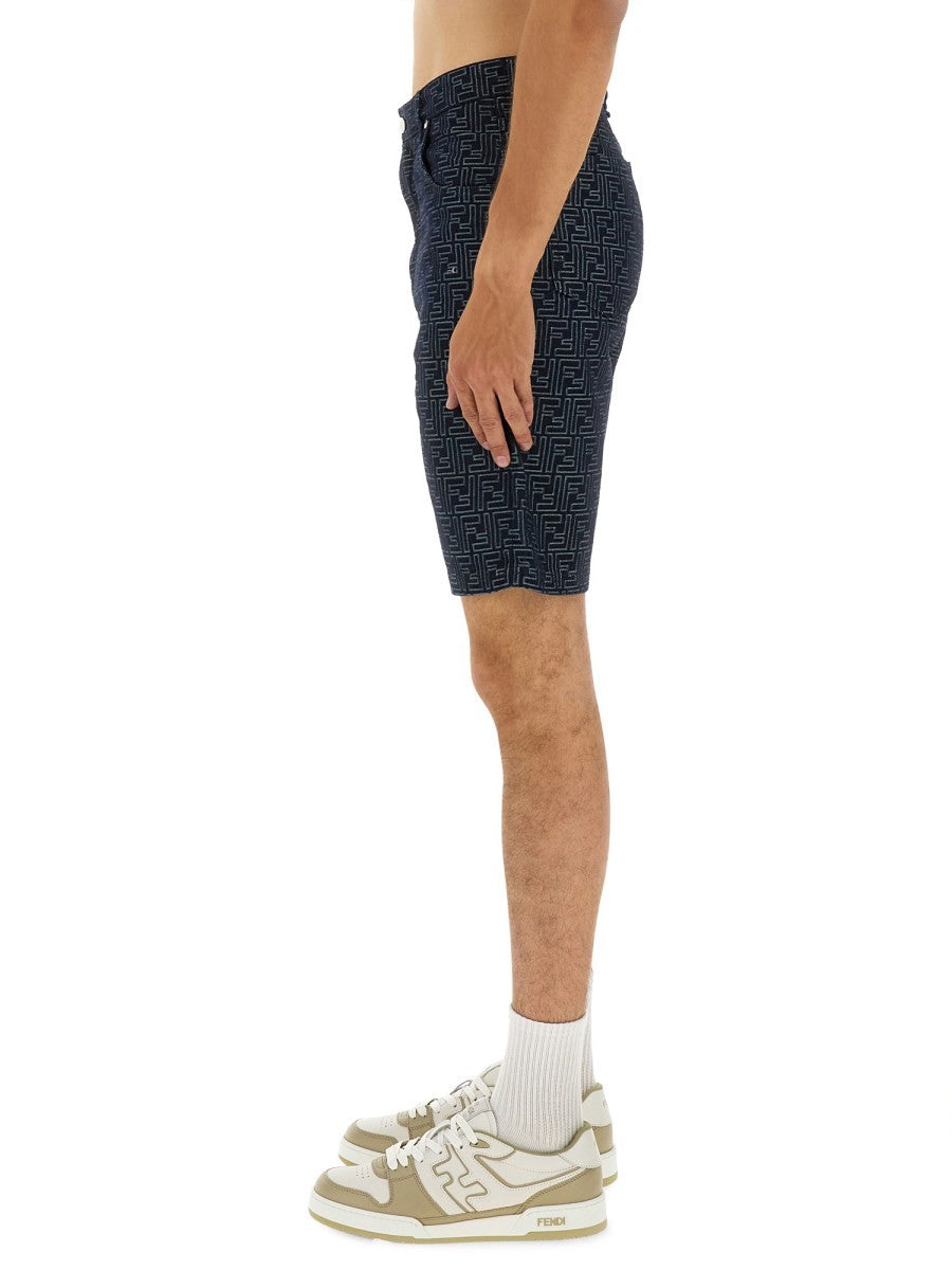 Fendi Men's FF Jacquard Denim Shorts Blue