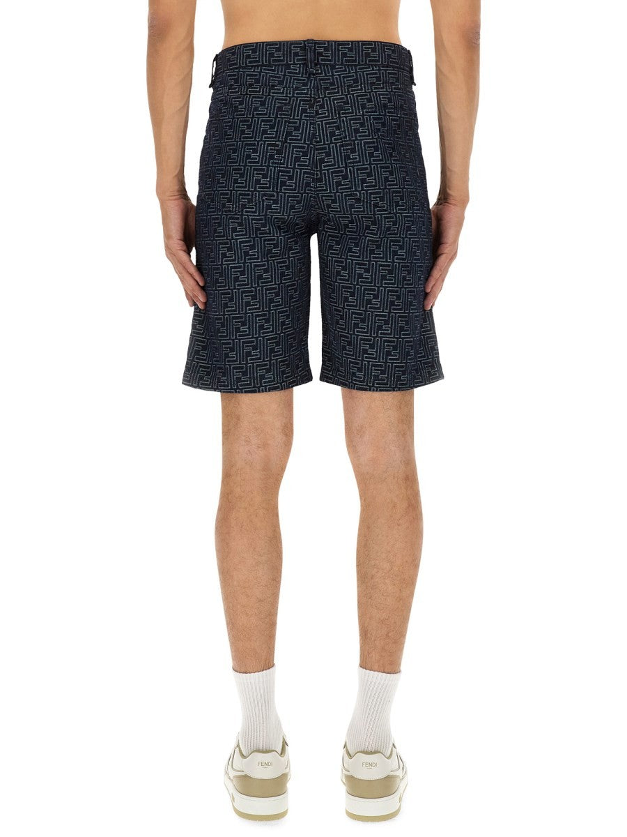 Fendi Men's FF Jacquard Denim Shorts Blue