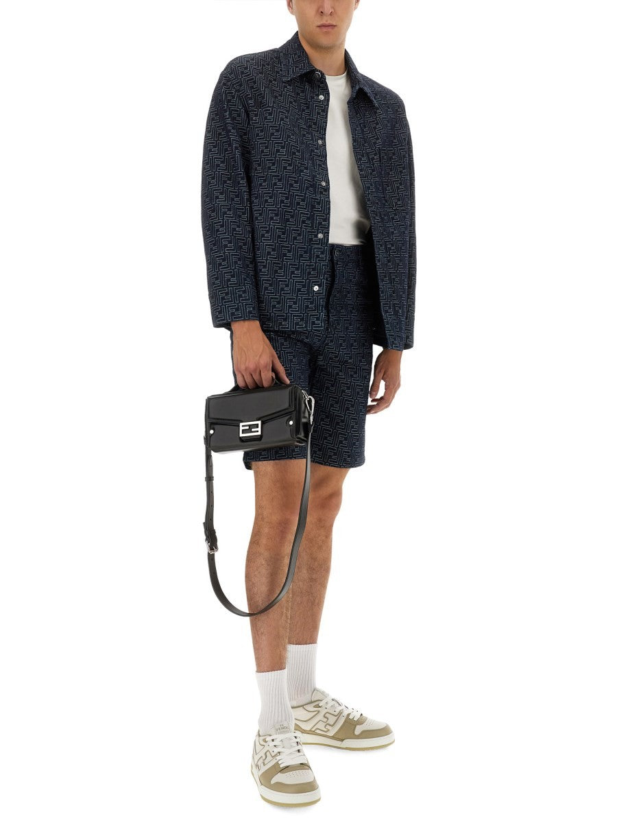 Fendi Men's FF Jacquard Denim Shorts Blue