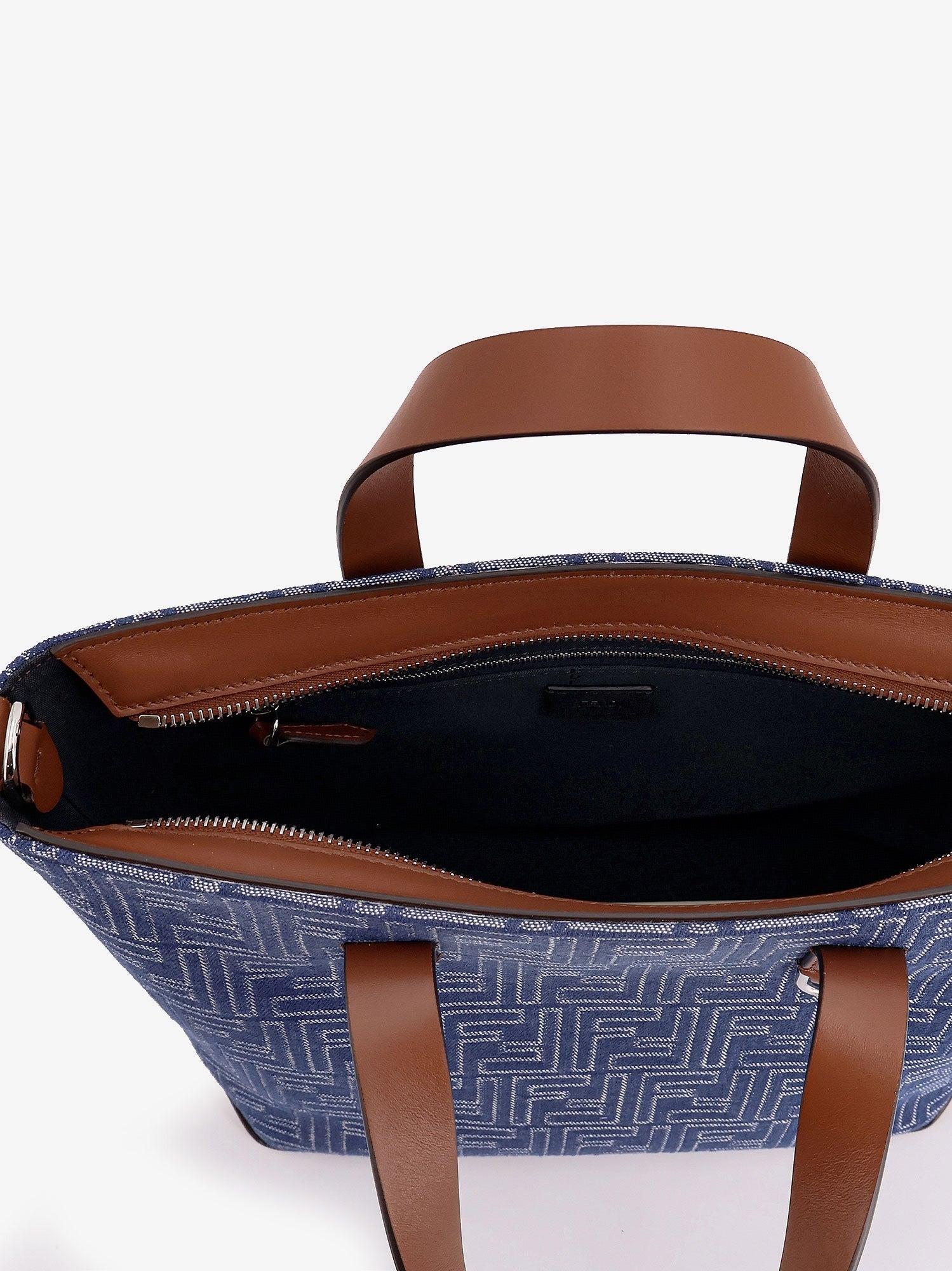 Fendi Men's FF Jacquard Fabric and Leather Shopping Bag Beige