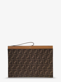 Fendi Men's FF Jacquard Fabric Flat Pouch Large Beige