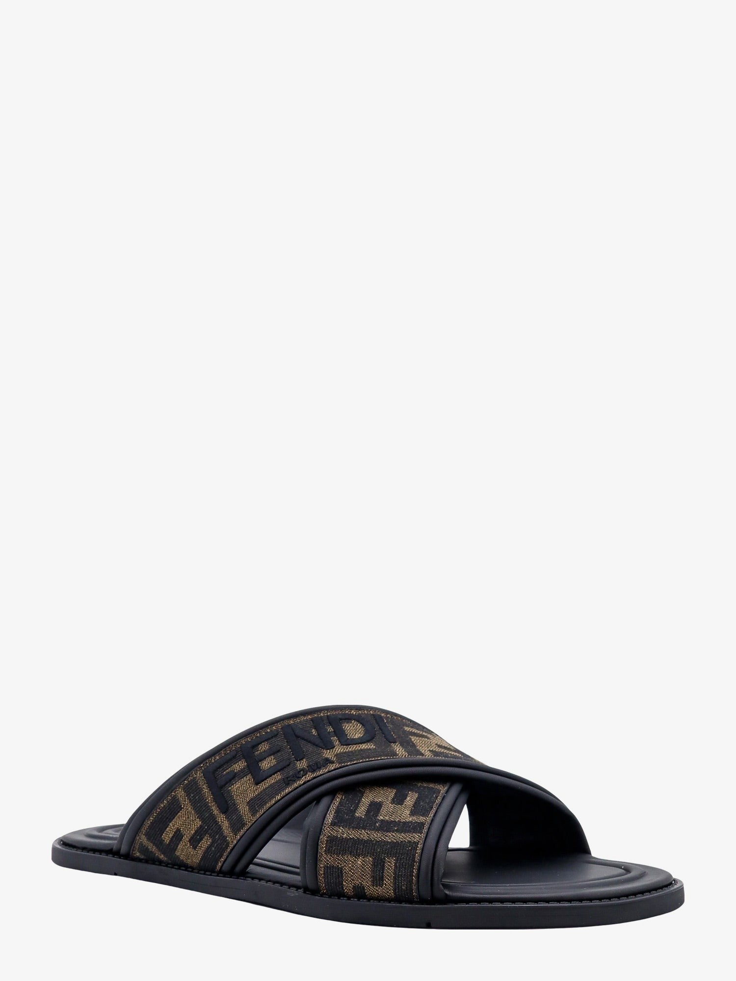 Fendi Men's FF Jacquard Fabric Sandals Black