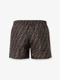 Fendi Men's FF Nylon Swim Trunks Brown