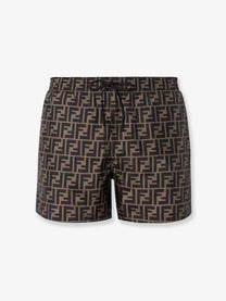 Fendi Men's FF Nylon Swim Trunks Brown